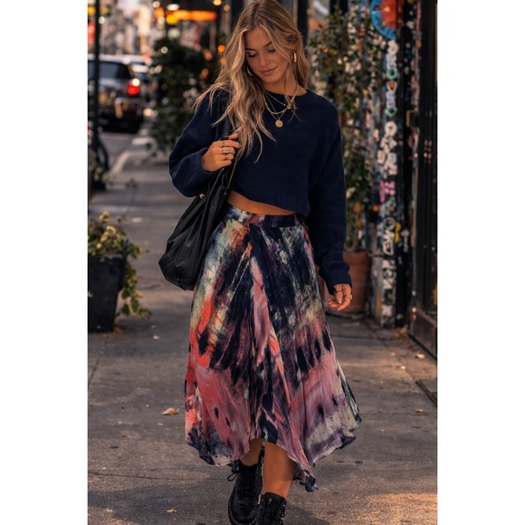Blank London Dresses & Skirts - Blank London Tie Dye Midi Skirt Pink Purple Boho Shark Bite Hem Festival Witchy